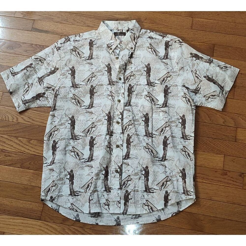 Fly Fishing Lure Button Up Cotton Shirt Medium NWT Cafe Luna
